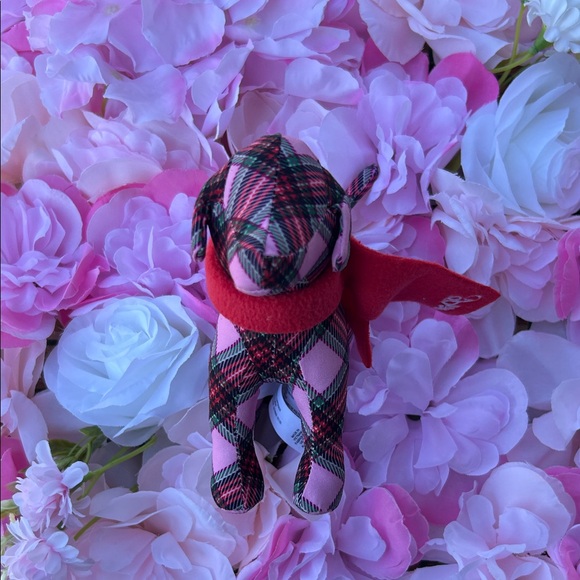 PINK Victoria's Secret Plaid Dog Plush with Pink and Red - Picture 3 of 4
